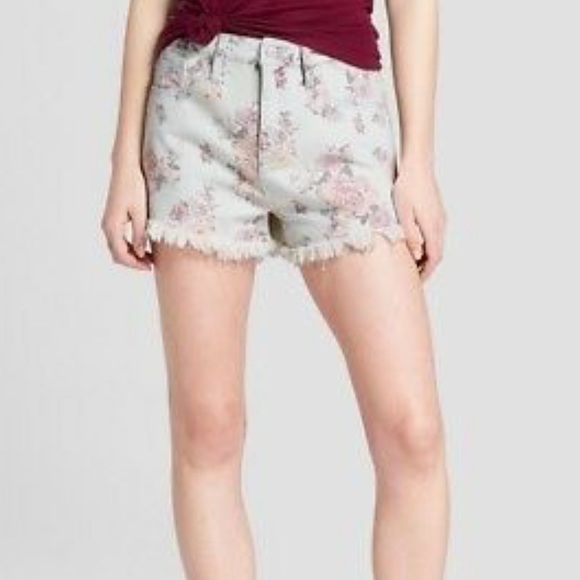 Mossimo Supply Co. Pants - Mossimo Rosey Wash Cream Rose Print Frayed Shorts